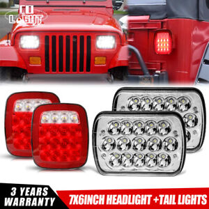 5X7" 7X6" Inch LED Headlight Hi/Lo Beam + Tail Light For Jeep Wrangler YJ 4PCS