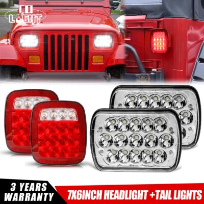 Faro LED 5X7" 7X6" pulgadas haz alto/bajo + luz trasera para Jeep Wrangler YJ 4 PIEZAS Foto 1 de 4