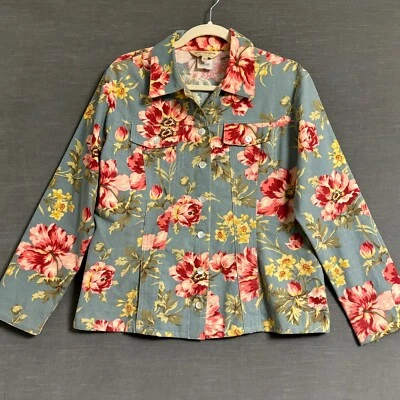 Chaqueta Norm Thompson M Floral Azul Rosa Preppy Boho Cottage Otoño Capa Country Foto 1 de 4