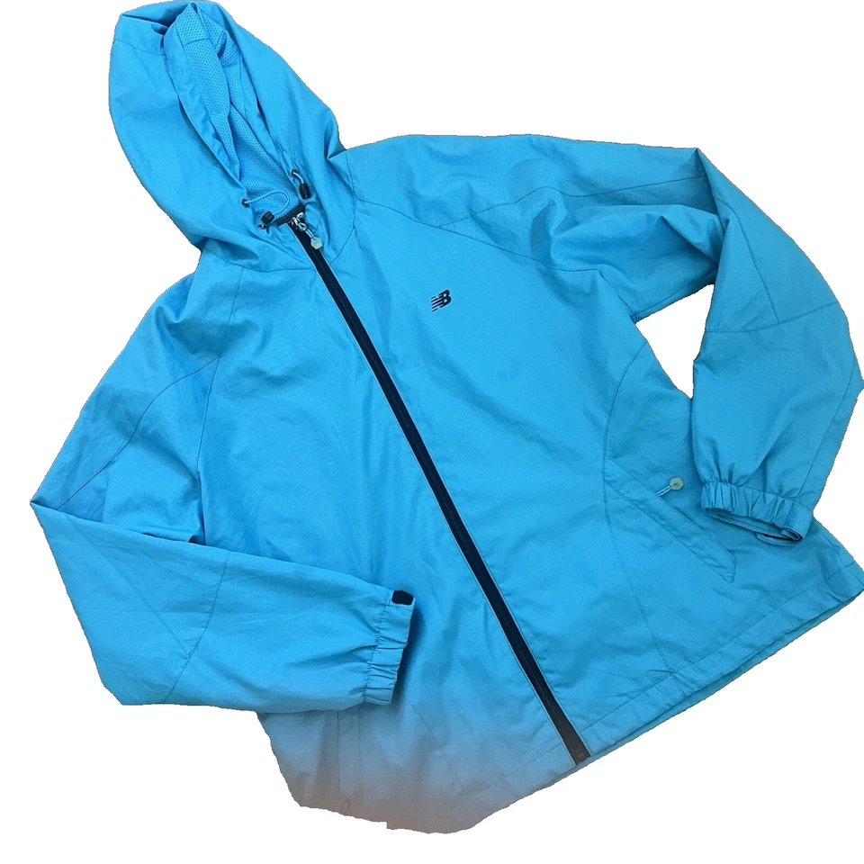 Abrigo chaqueta cortavientos New Balance cremallera completa para mujer L/XL malla forrada con capucha k48 Foto 1 de 4