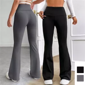 Womens High Waist Flare Leggings Pockets Bootcut Yoga Pants Gym Sports Trousers - Picture 1 of 15