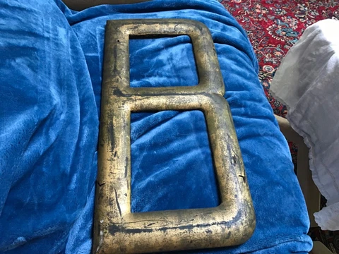 Huge 19th C wood folk art letter B from antique sign original gilt  24x11.5” Cover