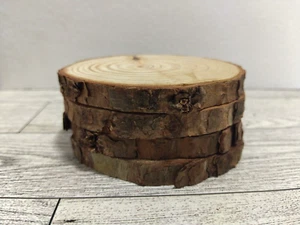 Rustic Wood Tree slices Coaster Ornament Natural, Set of 4 - Picture 1 of 4