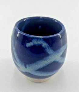 Whitefish Pottery Studio Art Mini Pot 2.25" Bud Vase 2012 Montana Blue White - Picture 1 of 11