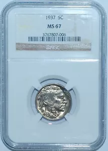 1937 NGC MS67 Buffalo Nickel - Picture 1 of 2
