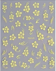 Nail Art Stickers NEW! EMBOSSED HIBISCUS FLOWERS YELLOW  SWA20 - Picture 1 of 1
