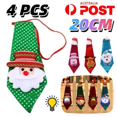 4PCS Christmas Necktie Long Tie LED Light Santa Reindeer Snowman Xmas Party Gift - Image 1 of 4