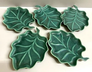 Celebrate USA Green Leaf Ceramic Appetizer Dishes 8.5" - Picture 1 of 5
