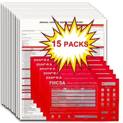 KIKIGO 15 Packs Dot Inspection Forms and Stickers, Annual Vehicle Inspection Report ...