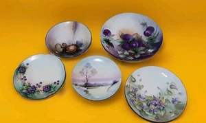 Lila! Alles handbemalt antik Vintage Konvolut lila - 5 Teller VERSCHIEDENE  - Bild 1 von 11