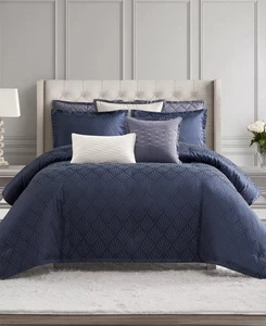 WATERFORD CHOLE KING  NAVY BLUE COMFORTER SET  SHAMS REVERSIBLE - Picture 1 of 2