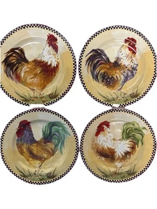 Sakura Chanticleer Stoneware Salad Plates, Chickens, Roosters, 8 1/8" Set of 4 - Picture 1 of 6