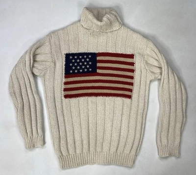 Suéter Tejido Cuello Tortuga Bandera EE. UU. Polo Ralph Lauren DE COLECCIÓN Mujeres Pequeño Crema Foto 1 de 4