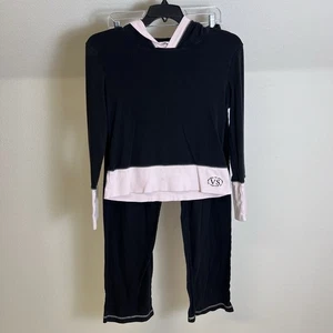 Conjunto de pijama vintage de algodón puro Victoria’s Secret negro rosa con capucha pequeño - Imagen 1 de 18