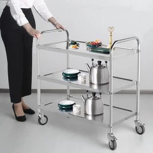 Kitchen Trolley Stainless Steel 3 Tier Food Serving Cart Storage Rack with Wheel - Picture 1 of 12