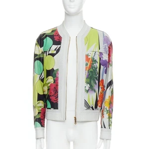 VERSACE 2013 Runway white leather geometric tropical print bomber IT50 L - Picture 1 of 10