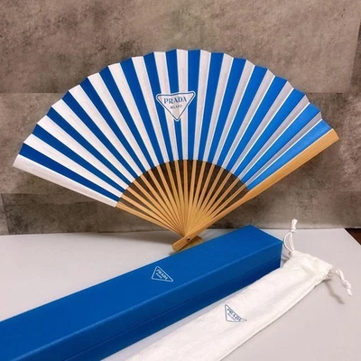 Prada folding fan sensu Novelty Blue and White Stripes Rare NEW - Image 1 of 2
