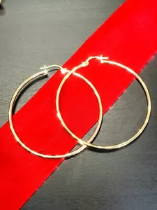 High Polish 10K Yellow Gold 2"  2mmmm Hoop Earrings - Picture 1 of 5