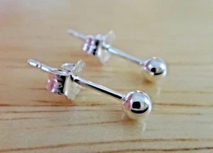 Sterling Silver Very Tiny 3 mm Round Ball Stud Earrings - Picture 1 of 3