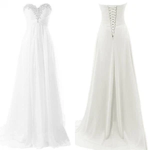 Sweetheart Chiffon Beading Wedding Dresses White Ivory A-Line Bridal Gowns - Picture 1 of 8