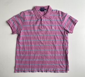 Ralph Lauren Sport Polo Shirt Youth Large Classic Fit Pink White Blue Striped
