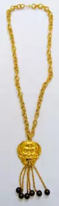Vintage Pauline Rader Gold Tone Green Man Old North Man Tassel Necklace Pendant - Picture 1 of 8