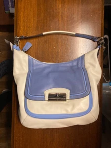 Coach Spectator Leather Kristin Hobo Shoulder Purse Bag Blue And White - Picture 1 of 21