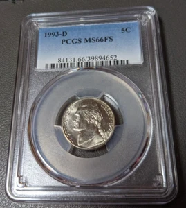 Jefferson Nickel 1993 D 5C graduación profesional MS 66 FS como nuevo sin circular - pasos completos - Imagen 1 de 4