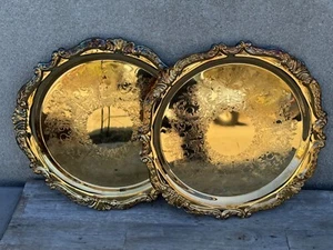 2 Sheridan Taunton Silversmiths E.P Brass LTD GOLD Plated Chargers Trays - Picture 1 of 5