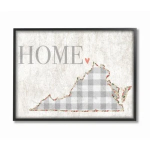 Stupell Industries Virginia Grey Gingham and Floral Heart and Home Overs, 16x20 - Picture 1 of 2