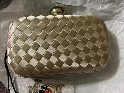 Urban Expressions Gold Satin Checkered Pattern Clutch NIB Vegan - Image 1 of 4