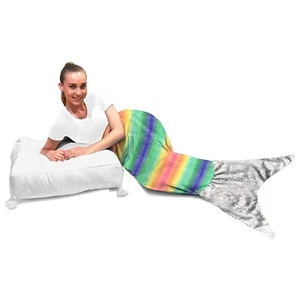 Mermaid Tail Blanket Rainbow Sparkle Flippy Sequins 18x52 inch Soft Plush Throw - Picture 1 of 7