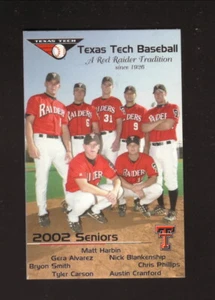 Texas Tech Red Raiders--Horario de bolsillo de béisbol 2002--TTFCU - Imagen 1 de 2