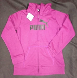 Puma Branded Fleece Full Zip Hoodie Girls L Magenta Casual Athletic Cotton Blend - Picture 1 of 6