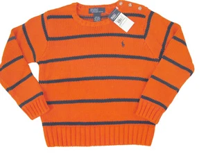 NEW Polo Ralph Lauren Striped Boys Crewneck Sweater!  4  Orange Stripe - Picture 1 of 1