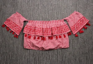 Top corto American Eagle fuera del hombro para mujer XXL rojo guinga cottagecore - Imagen 1 de 8