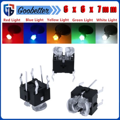 6 x 6 x 7mm LED Illuminated Switch Momentary Push Button Tactile SPST Micro PCB - Image 1 of 4