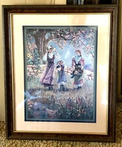 Art Painting Print by Bettie Hebert Felder Picture of 3 Girls in a Garden - Picture 1 of 13