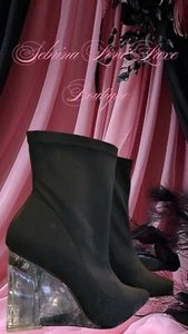 Brand New Black Clear Transparent Wedge Heel Ankle Boots - Picture 1 of 7