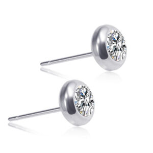Exquisite Men's Silver Stainless Steel White Zircon Earrings Punk Jewelry Gift