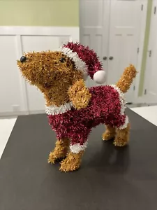 Tinsel Dog Red White With Santa Suit 12 X 14 - Picture 1 of 9