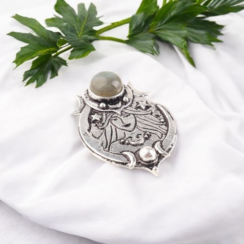 VETEMENTS "Ciondolo Gioielli Designer Autentico Cristallo Labradorite Cristallo Ossidato Argento 1 63"