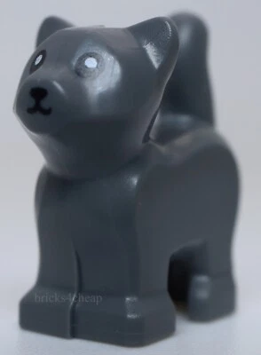 Lego cinza azulado escuro gato bebê gatinho em pé preto boca nariz olhos padrão - Imagem 1 de 2