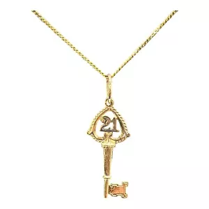 9ct 9K Yellow Gold Number 21, 21st Birthday Key Pendant 1.63 Grams. Brand New - Picture 1 of 8