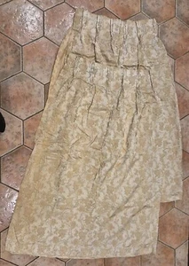 VINTAGE/ANTIQUE HAND MADE HEAVY GOLD BROCADE PAIR OF CURTAINS - Picture 1 of 7