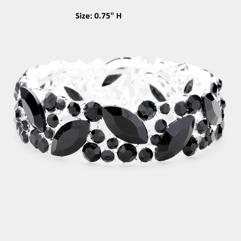 Prom Crystal Rhinestone Cocktail Stretch Bangle Bracelet Marquise Bobble Wedding - Image 1 of 1