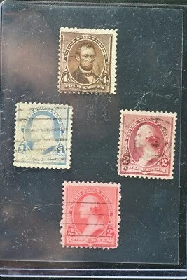 1890 Washington 2 Cent Stamp Scott 219 + 219D, 1895 Lincoln 4 Cents Scott 269 - Image 1 of 4