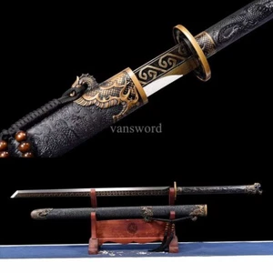 Hand Forged 1095 High Carbon Steel Real Chinese Dao 盘龙刀 Sharp With Gold Blade. - Picture 1 of 13