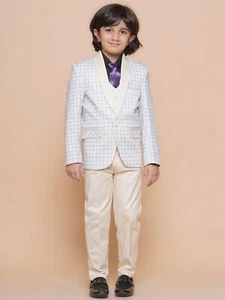 Kids Party Wear Suit Set Cotton Blend Coat Pant Suit Set For Boys 5Pcs Suit Set - Picture 1 of 25