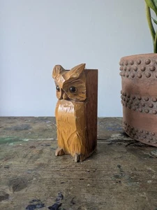 Vintage Black Forest Carved Owl Holder Sconce Mid Century Wooden Candle Brush Vg - Picture 1 of 6